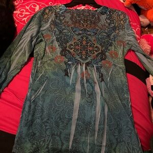 Elegant Blue-Green Patterned Women's Top